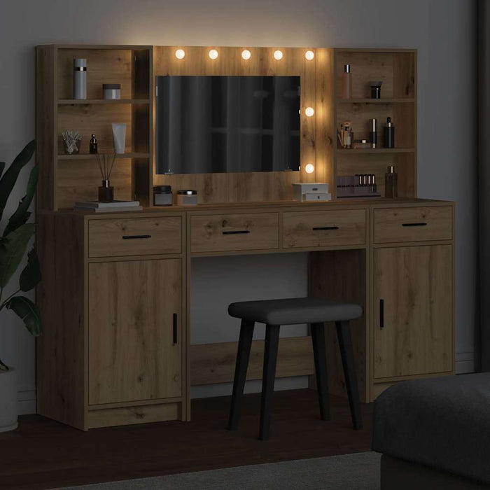 Set masă de toaletă cu LED 3 pcs Stejar Artizanal Lemn compozit - WALTI WALTI