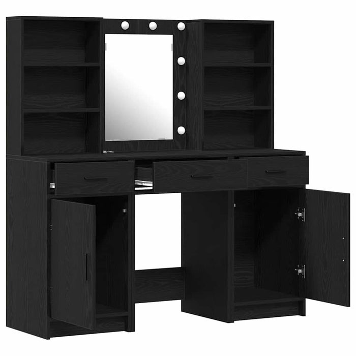Set masă de toaletă cu LED 3 pcs Stejar Negru Lemn compozit - WALTI WALTI