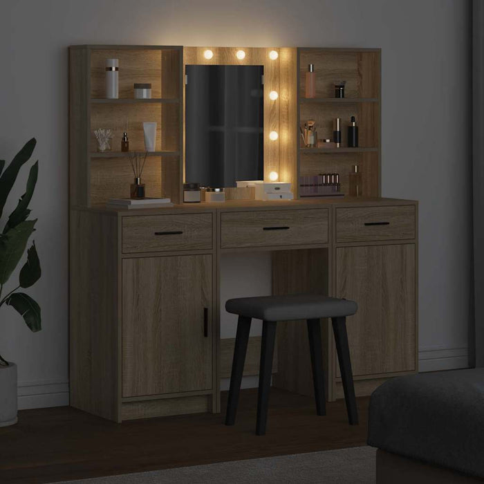 Set masă de toaletă cu LED 3 pcs Stejar Sonoma Lemn compozit - WALTI WALTI