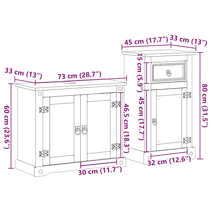 Set mobilier de baie „Corona”, 2 piese, lemn masiv de pin - WALTI WALTI