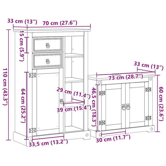 Set mobilier de baie „Corona”, 2 piese, lemn masiv de pin - WALTI WALTI