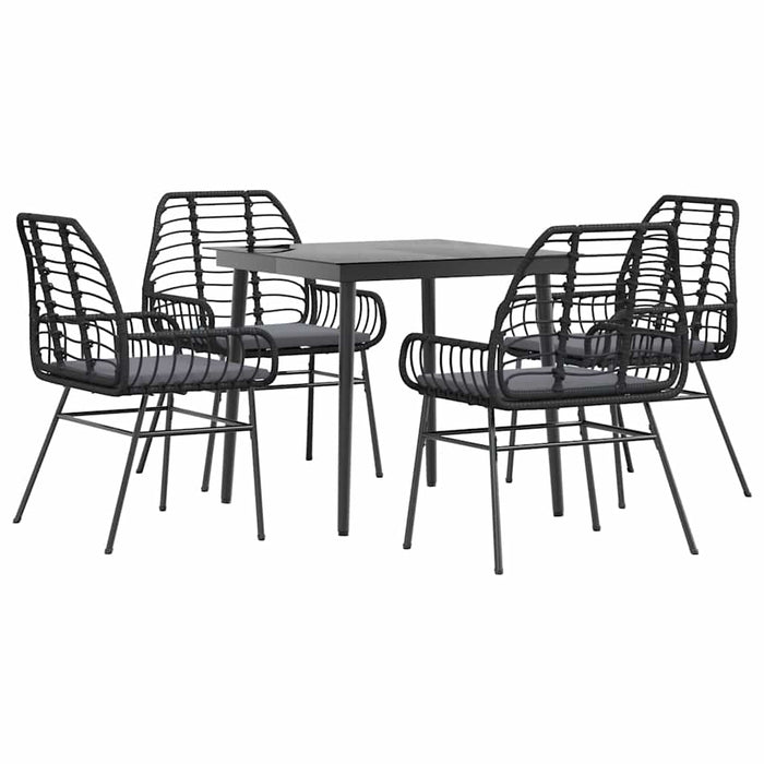 Set de sufragerie de grădină 5 piese neagră Sticlă Poly Rattan - WALTI WALTI