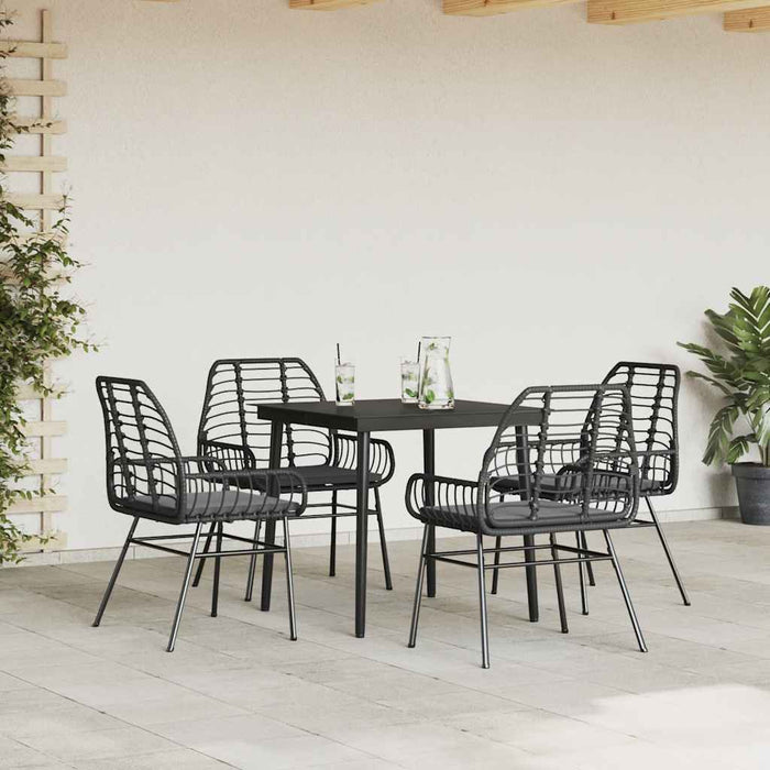 Set de sufragerie de grădină 5 piese neagră Sticlă Poly Rattan - WALTI WALTI