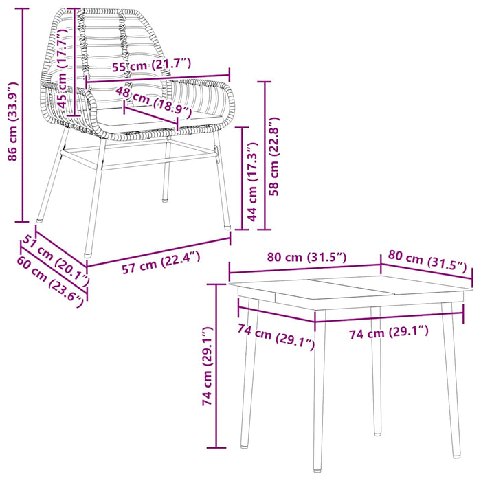 Set de sufragerie de grădină 5 piese neagră Sticlă Poly Rattan - WALTI WALTI