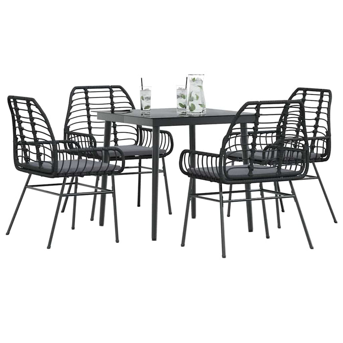 Set de sufragerie de grădină 5 piese neagră Sticlă Poly Rattan - WALTI WALTI
