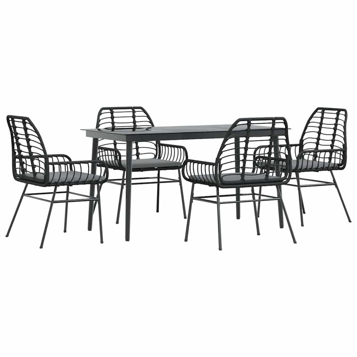 Set de sufragerie de grădină 5 piese neagră Sticlă Poly Rattan - WALTI WALTI