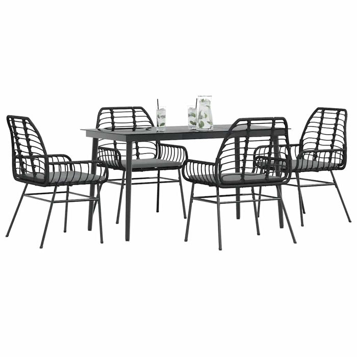 Set de sufragerie de grădină 5 piese neagră Sticlă Poly Rattan - WALTI WALTI