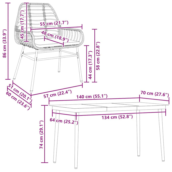 Set de sufragerie de grădină 5 piese neagră Sticlă Poly Rattan - WALTI WALTI