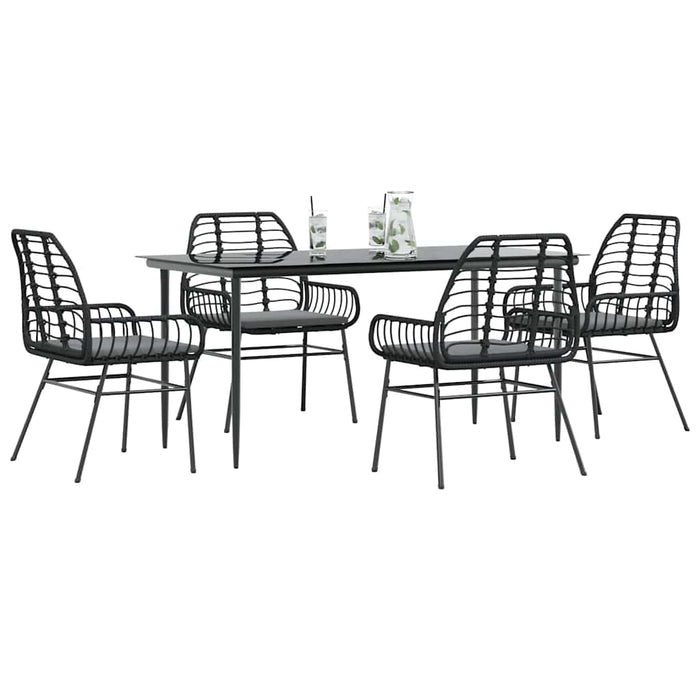 Set de sufragerie de grădină 5 piese neagră Sticlă Poly Rattan - WALTI WALTI