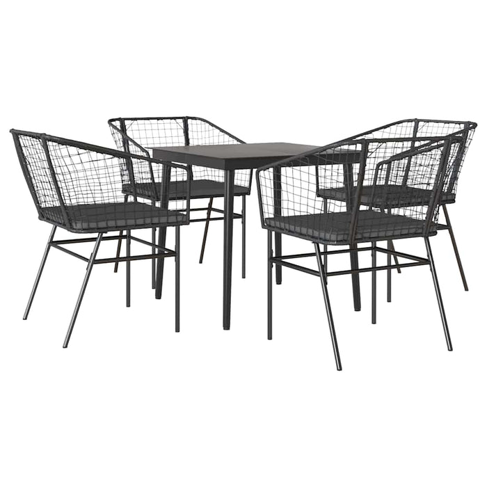 Set de sufragerie de grădină 5 piese neagră Sticlă Poly Rattan - WALTI WALTI