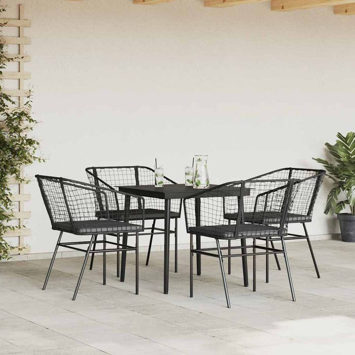 Set de sufragerie de grădină 5 piese neagră Sticlă Poly Rattan - WALTI WALTI