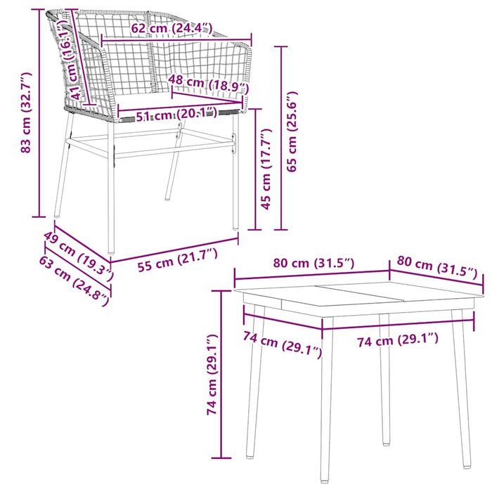 Set de sufragerie de grădină 5 piese neagră Sticlă Poly Rattan - WALTI WALTI