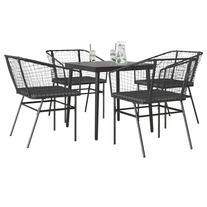 Set de sufragerie de grădină 5 piese neagră Sticlă Poly Rattan - WALTI WALTI