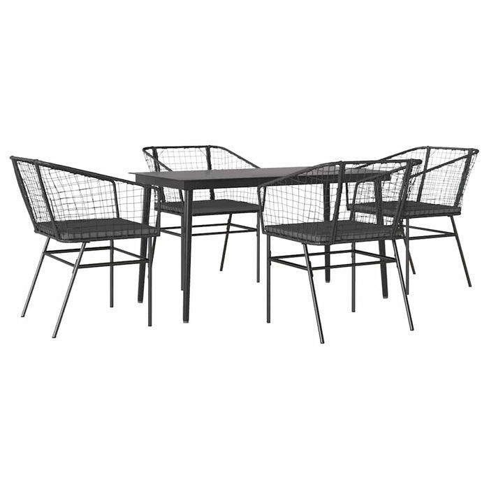 Set de sufragerie de grădină 5 piese neagră Sticlă Poly Rattan - WALTI WALTI