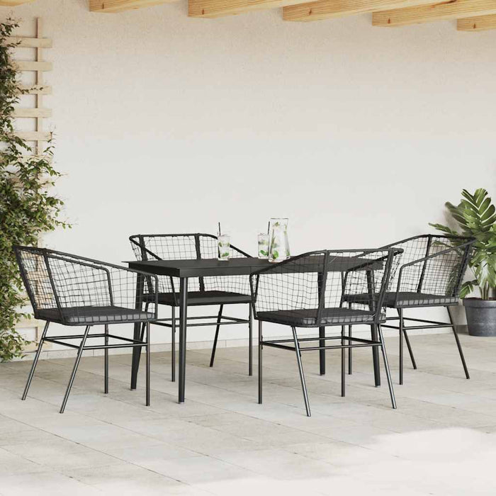 Set de sufragerie de grădină 5 piese neagră Sticlă Poly Rattan - WALTI WALTI