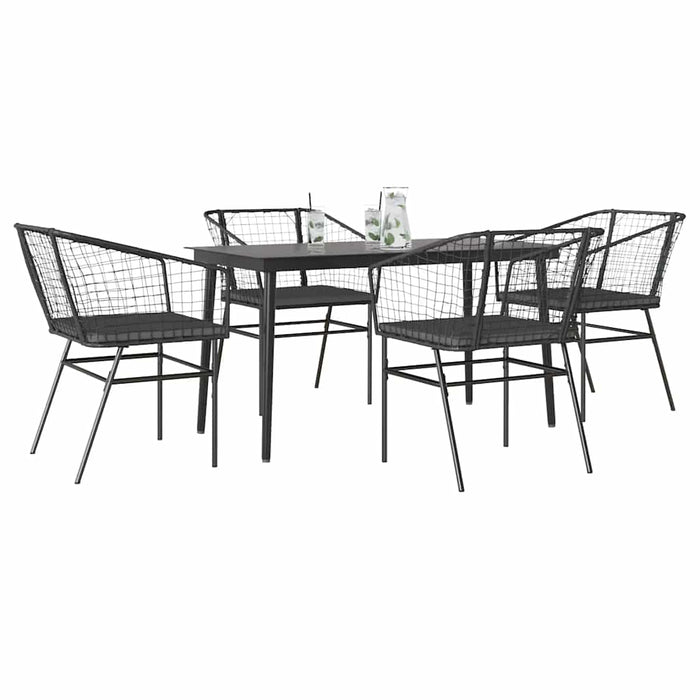Set de sufragerie de grădină 5 piese neagră Sticlă Poly Rattan - WALTI WALTI