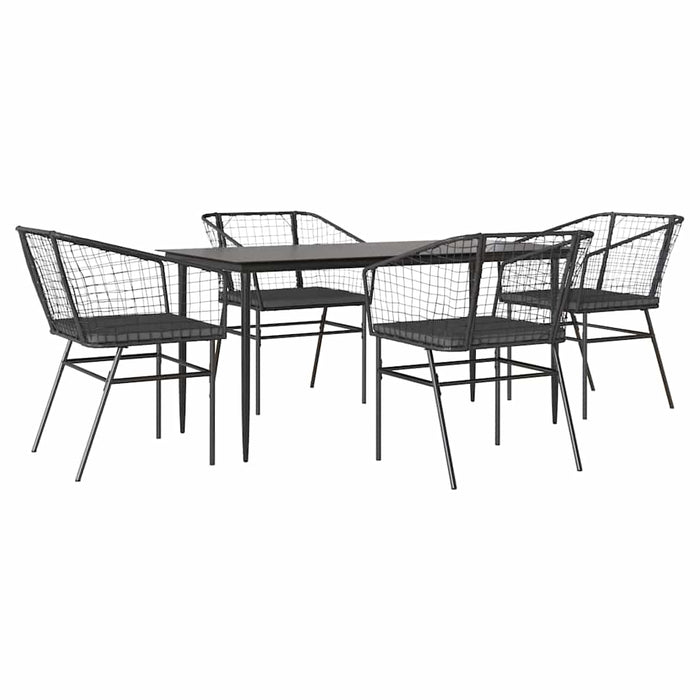 Set de sufragerie de grădină 5 piese neagră Sticlă Poly Rattan - WALTI WALTI