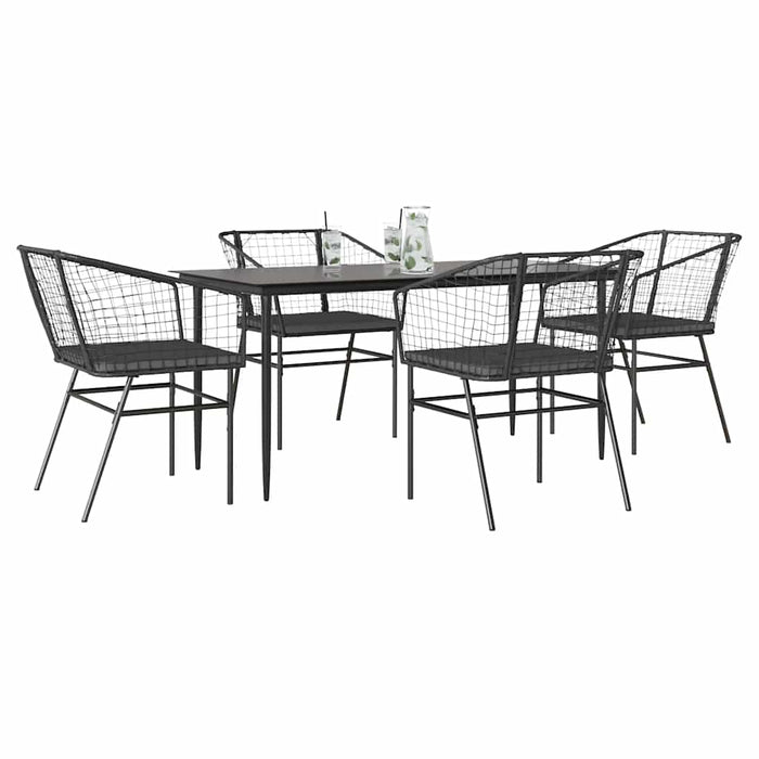 Set de sufragerie de grădină 5 piese neagră Sticlă Poly Rattan - WALTI WALTI