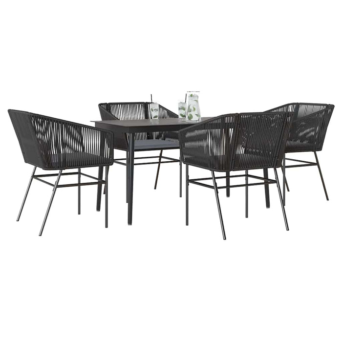 Set de sufragerie de grădină 5 piese neagră Sticlă Poly Rattan - WALTI WALTI