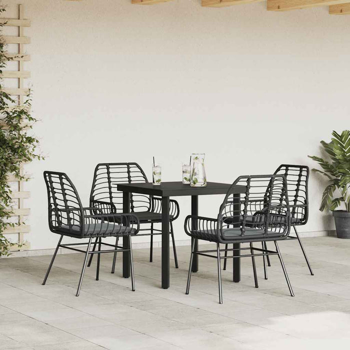 Set de sufragerie de grădină 5 piese neagră Sticlă Poly Rattan - WALTI WALTI
