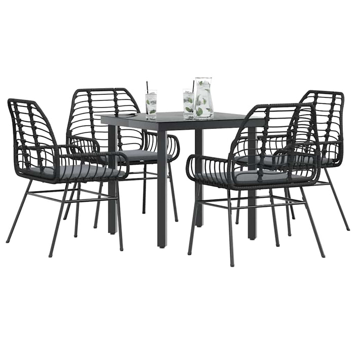 Set de sufragerie de grădină 5 piese neagră Sticlă Poly Rattan - WALTI WALTI