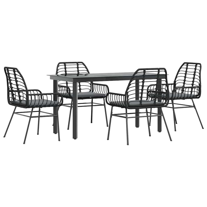 Set de sufragerie de grădină 5 piese neagră Sticlă Poly Rattan - WALTI WALTI