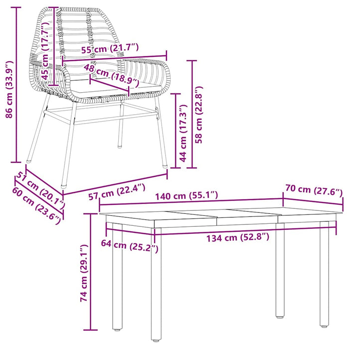 Set de sufragerie de grădină 5 piese neagră Sticlă Poly Rattan - WALTI WALTI