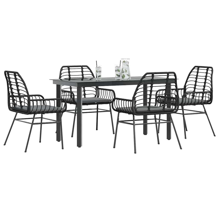 Set de sufragerie de grădină 5 piese neagră Sticlă Poly Rattan - WALTI WALTI