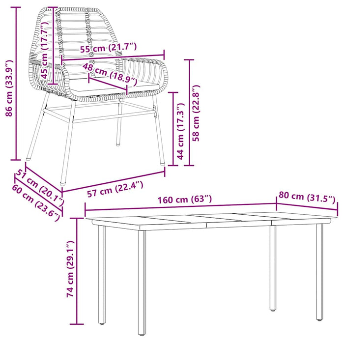 Set de sufragerie de grădină 5 piese neagră Sticlă Poly Rattan - WALTI WALTI
