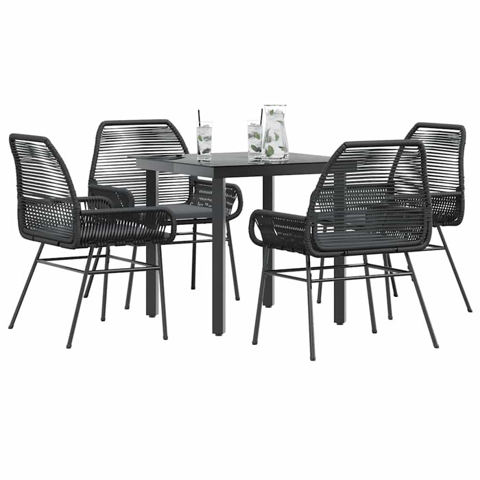 Set de sufragerie de grădină 5 piese neagră Sticlă Poly Rattan - WALTI WALTI