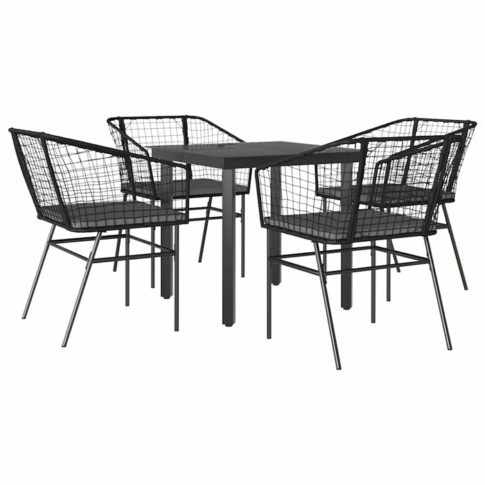 Set de sufragerie de grădină 5 piese neagră Sticlă Poly Rattan - WALTI WALTI