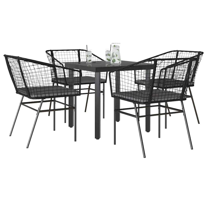 Set de sufragerie de grădină 5 piese neagră Sticlă Poly Rattan - WALTI WALTI