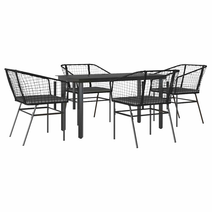 Set de sufragerie de grădină 5 piese neagră Sticlă Poly Rattan - WALTI WALTI