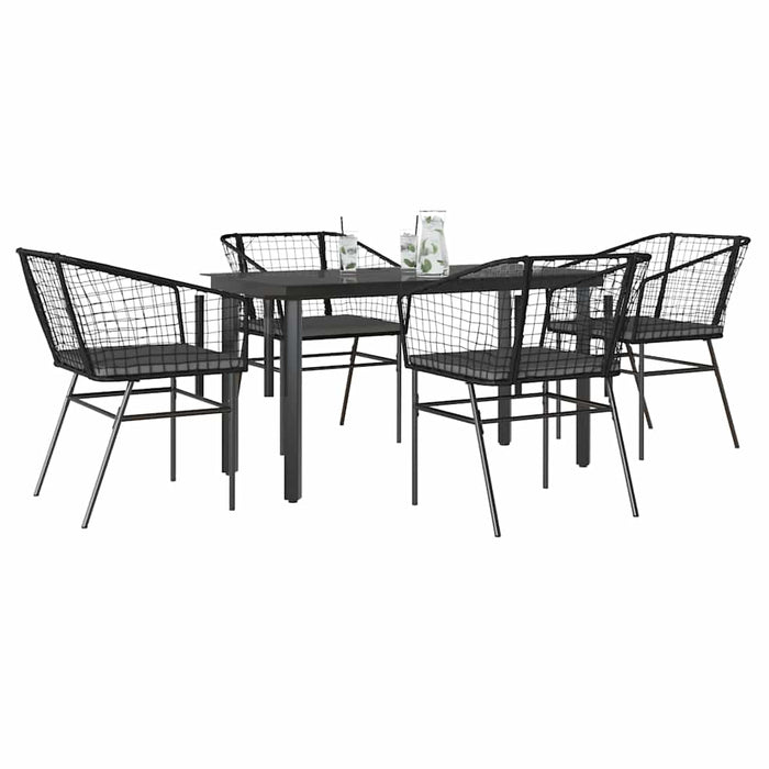 Set de sufragerie de grădină 5 piese neagră Sticlă Poly Rattan - WALTI WALTI