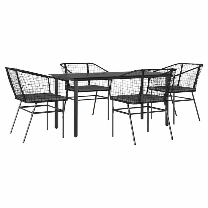 Set de sufragerie de grădină 5 piese neagră Sticlă Poly Rattan - WALTI WALTI