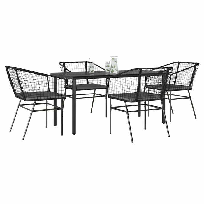Set de sufragerie de grădină 5 piese neagră Sticlă Poly Rattan - WALTI WALTI