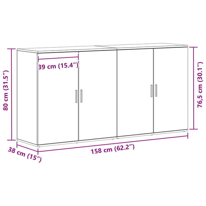 Bufet 2 pcs Stejar Negru 79 x 38 x 80 cm Lemn compozit WALTI