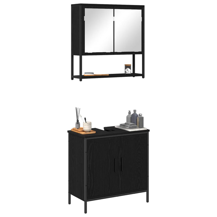 Set de mobilier pentru baie cu raft 2 pcs Negru Lemn compozit WALTI