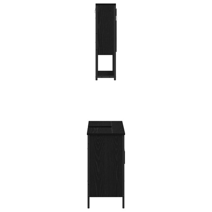 Set de mobilier pentru baie cu raft 2 pcs Negru Lemn compozit WALTI