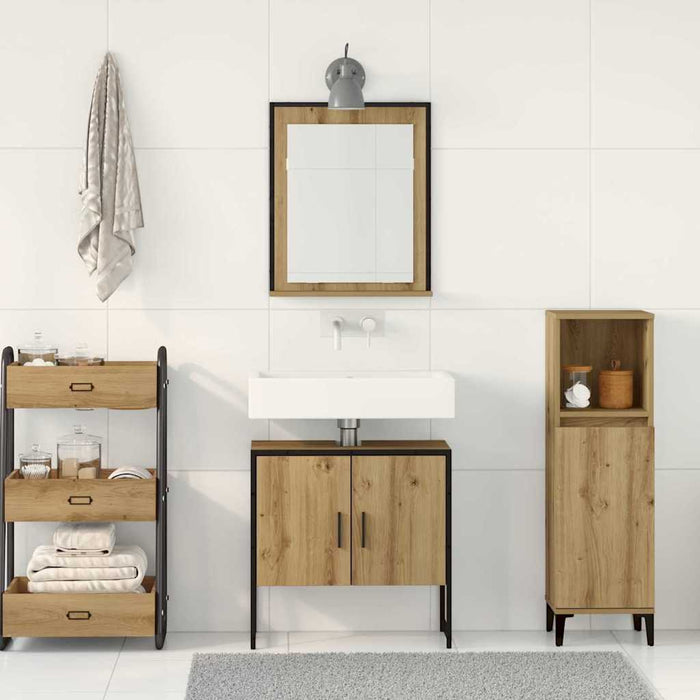 Set de mobilier pentru baie Pe perete 2 pcs Maro Lemn compozit - WALTI WALTI