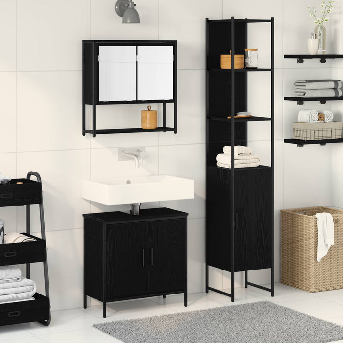 Set de mobilier pentru baie cu raft 3 pcs Negru Lemn compozit WALTI