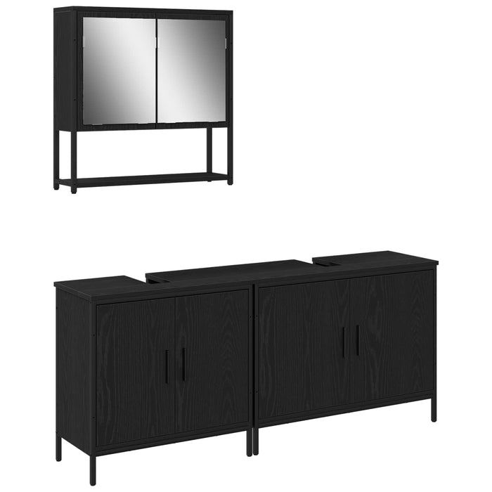 Set de mobilier pentru baie cu raft 3 pcs Negru Lemn compozit WALTI