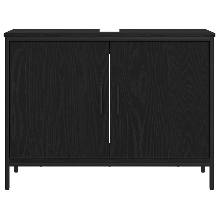 Set de mobilier pentru baie cu raft 3 pcs Negru Lemn compozit WALTI