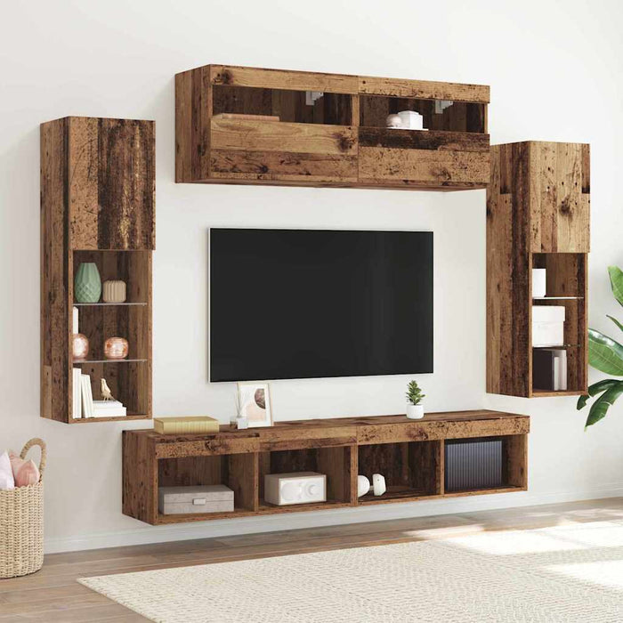 Set comodă TV Pe perete 6 pcs Lemn vechi Lemn compozit - WALTI WALTI
