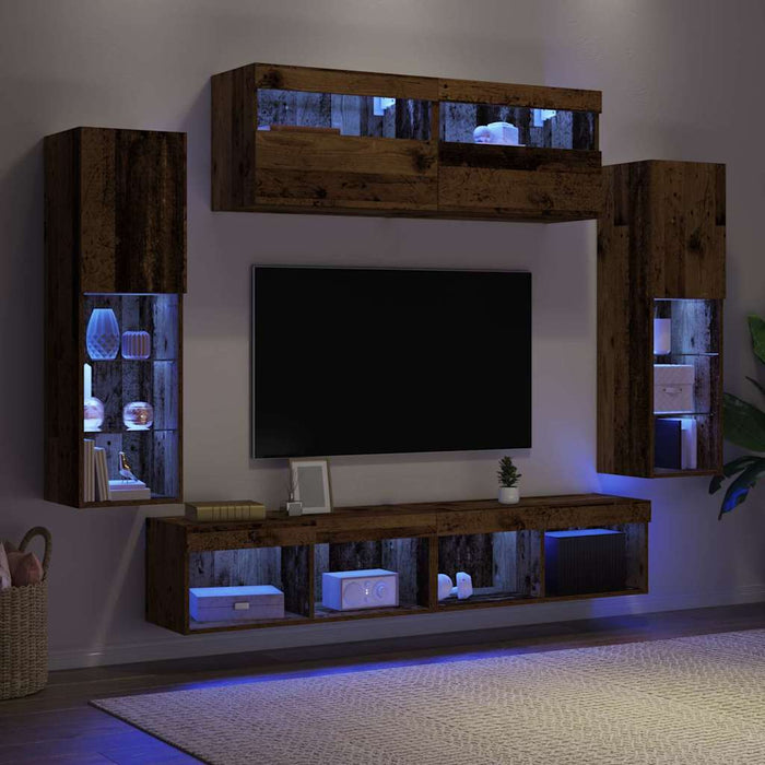 Set comodă TV Pe perete 6 pcs Lemn vechi Lemn compozit - WALTI WALTI