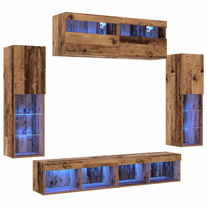 Set comodă TV Pe perete 6 pcs Lemn vechi Lemn compozit - WALTI WALTI