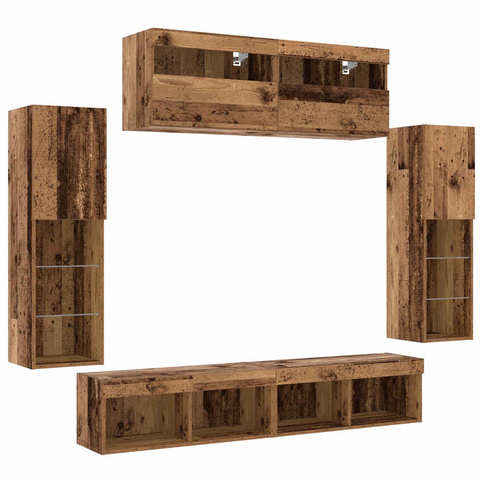Set comodă TV Pe perete 6 pcs Lemn vechi Lemn compozit - WALTI WALTI