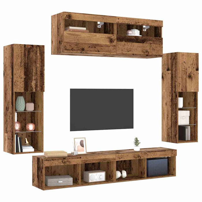Set comodă TV Pe perete 6 pcs Lemn vechi Lemn compozit - WALTI WALTI