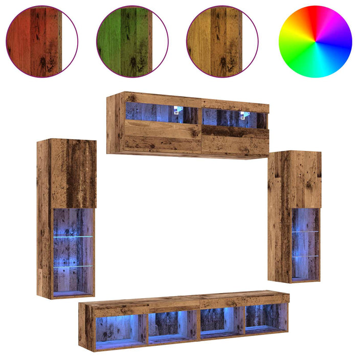 Set comodă TV Pe perete 6 pcs Lemn vechi Lemn compozit - WALTI WALTI