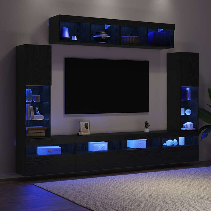 Set comodă TV Pe perete 6 pcs Stejar negru Lemn compozit - WALTI WALTI